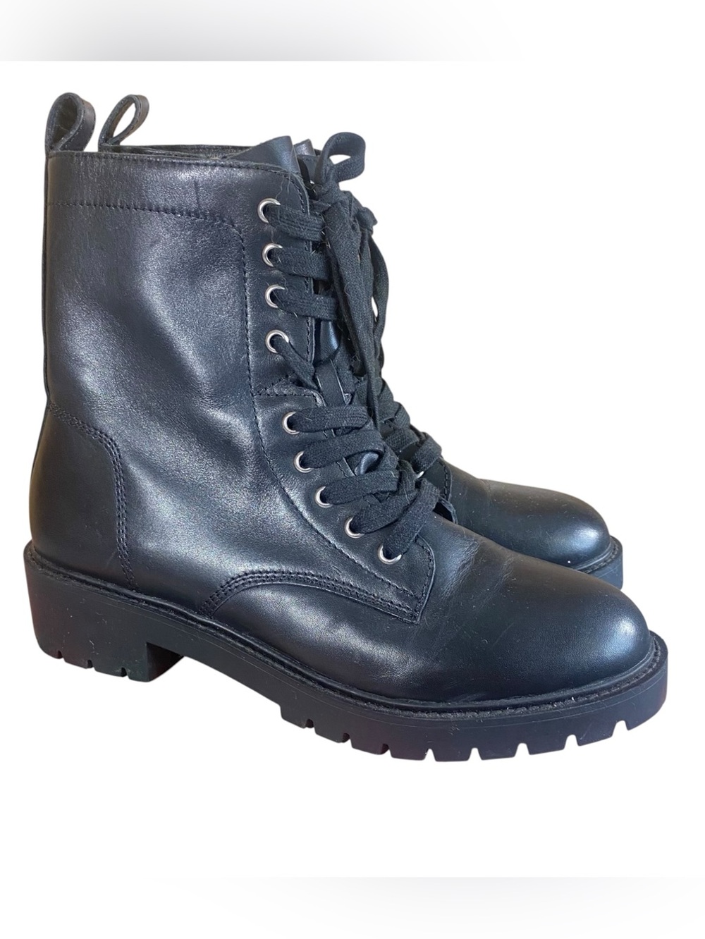 Steve Madden Black Leather Boots Motto Streetwear Thick Lug Sole Size 9
